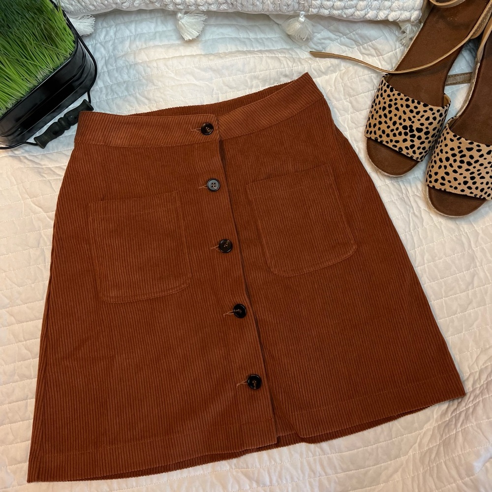 Terracotta Corduroy A Line Skirt